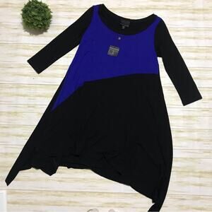 Aruba Christina NWT Royal Blue Black Color‎ Block Jersey Knit Asymmetric Dress S